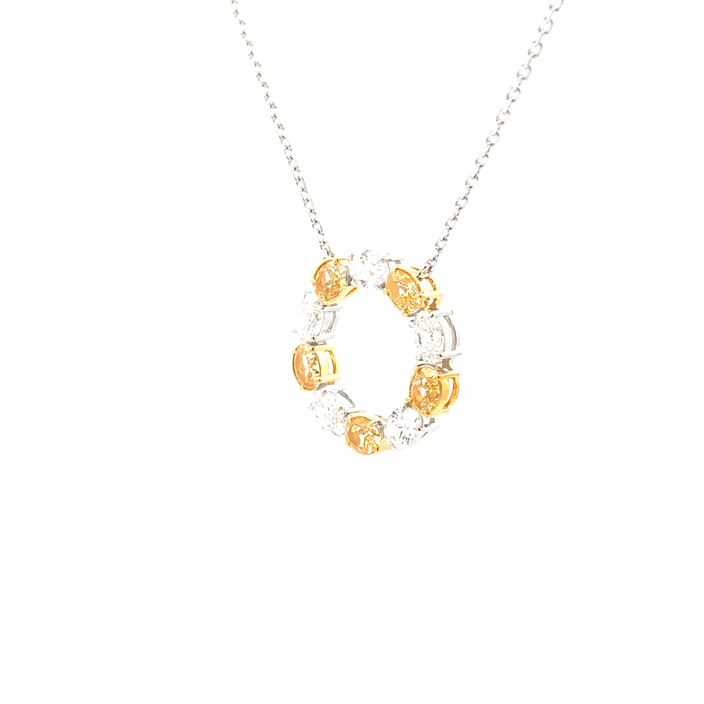 Yellow & White Diamond Circle Necklace