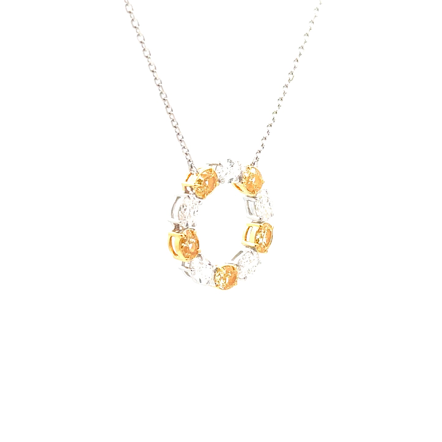 Yellow & White Diamond Circle Necklace