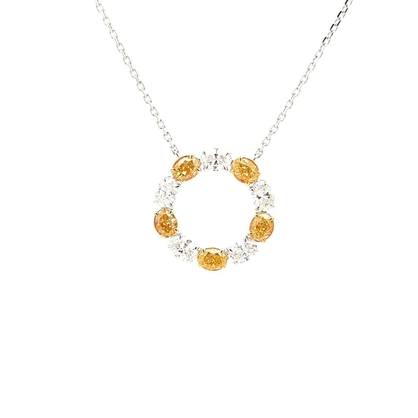 Yellow & White Diamond Circle Necklace