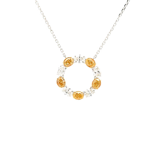 Yellow & White Diamond Circle Necklace